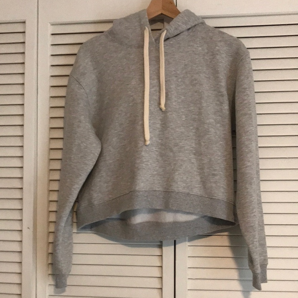 Italic Gray Women's Cropped Hoodie - Lightweight Pullover Sweatshirt SZ XS